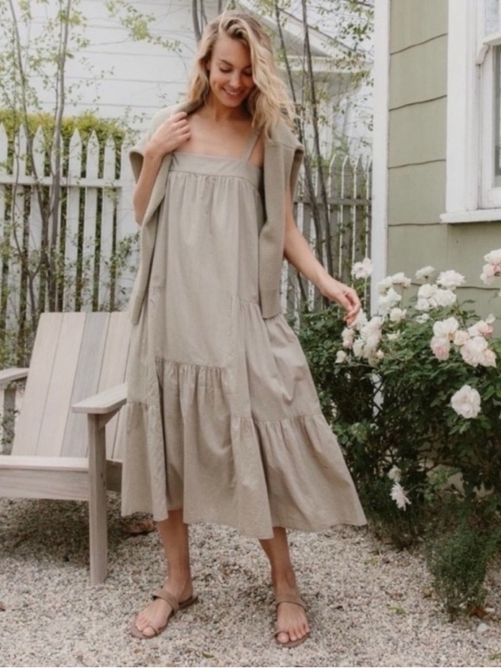 JENNI KAYNE Tiered Cotton and Linen Midi Dress Willow